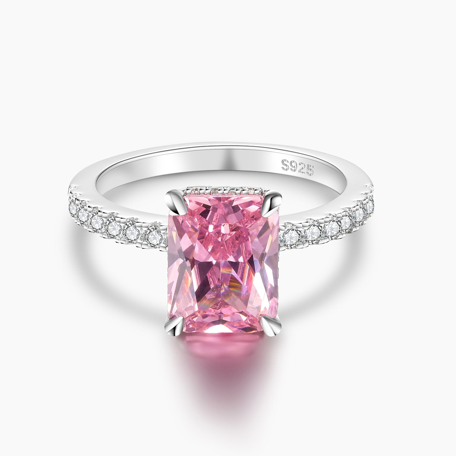 925 Sterling Silver Radiant Pink Cubic Zirconia Ring