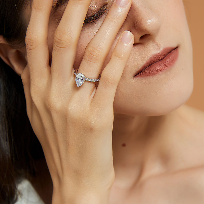 pear cut engagement rings, s925 pear shape rings, pear ring for women, cheap wedding rings under $50, cubic zirconia pear ring