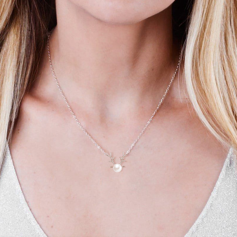 antlers pearl necklace, freshwater pearl necklace, fake pearl necklace, silver pearl necklace