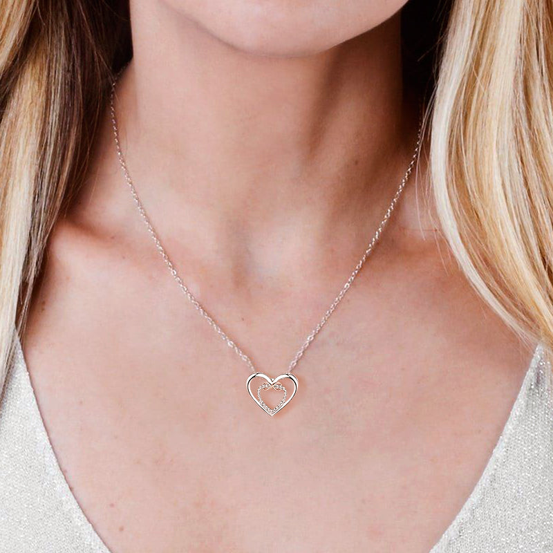 Nuova collana a doppio cuore in argento sterling 925