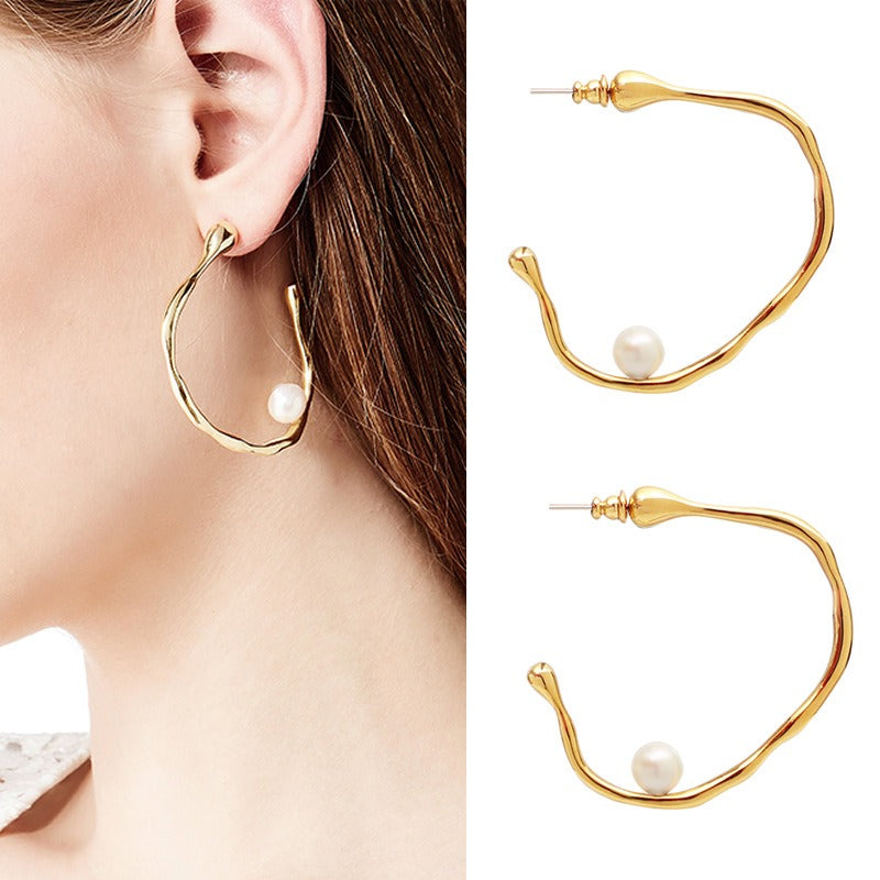 statement earrings, pearl hoop earrings, irregular pearl earrings, gold pearl earrings, affordable jewelry