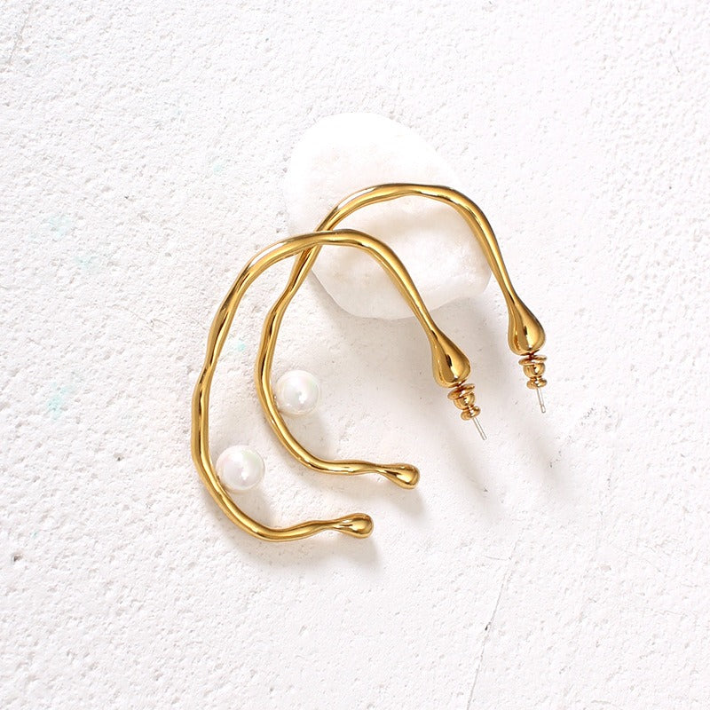 statement earrings, pearl hoop earrings, irregular pearl earrings, gold pearl earrings, freshwater pearl earrings