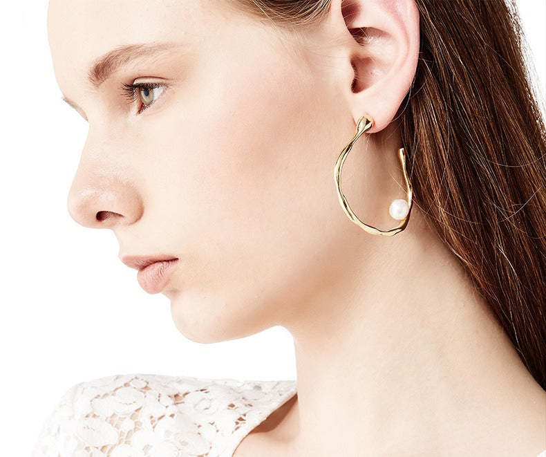 mother of pearl gold, statement earrings, pearl hoop earrings, irregular pearl earrings, gold pearl earrings, freshwater pearl earrings