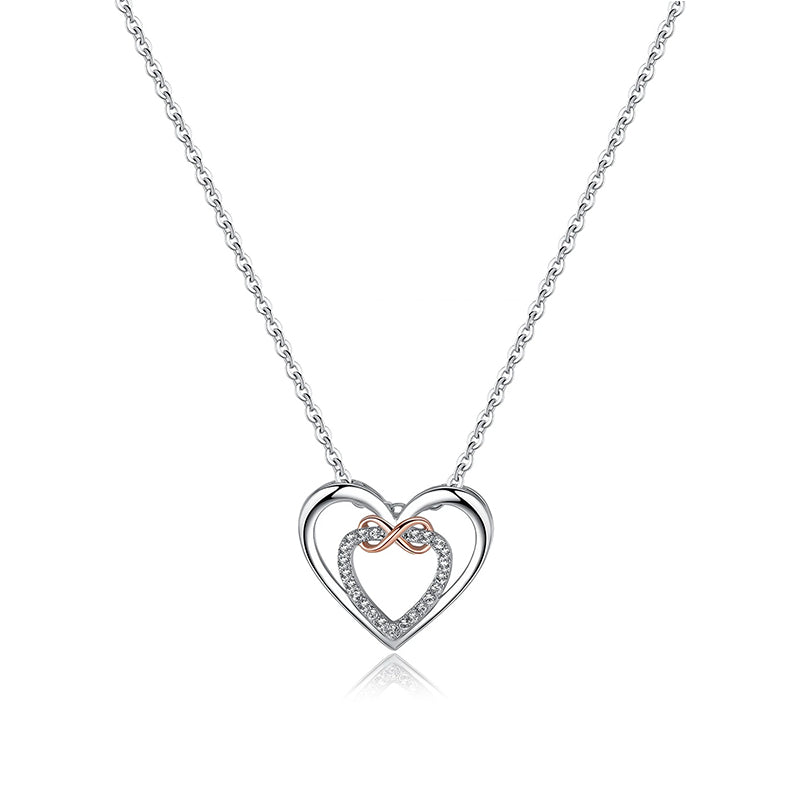 Nuova collana a doppio cuore in argento sterling 925