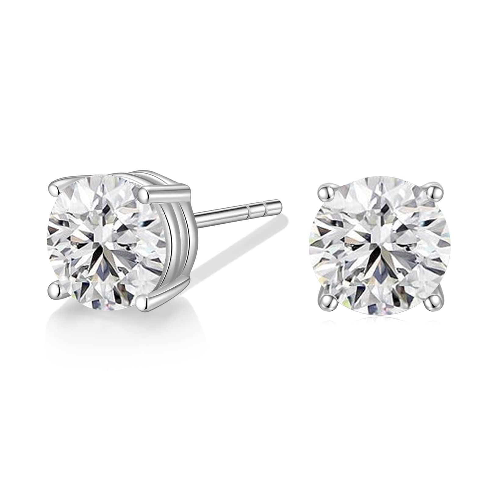 sterling silver earrings; stone stud earrings; Eamti, post earrings, s925 silver earrings, solitaire earrings, cubic zirconia earrings for women, cz s925 earrings
