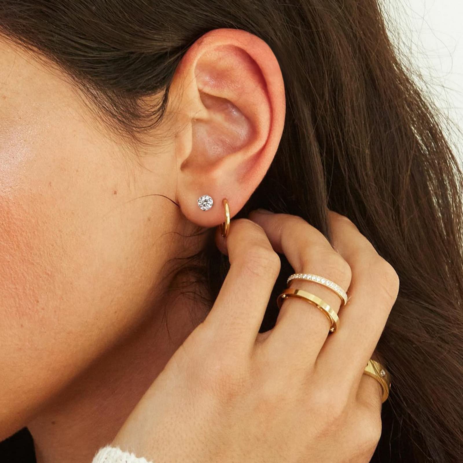 sterling silver earrings; stone stud earrings; Eamti, post earrings, s925 silver earrings, solitaire earrings, cubic zirconia earrings for women, cz s925 earrings