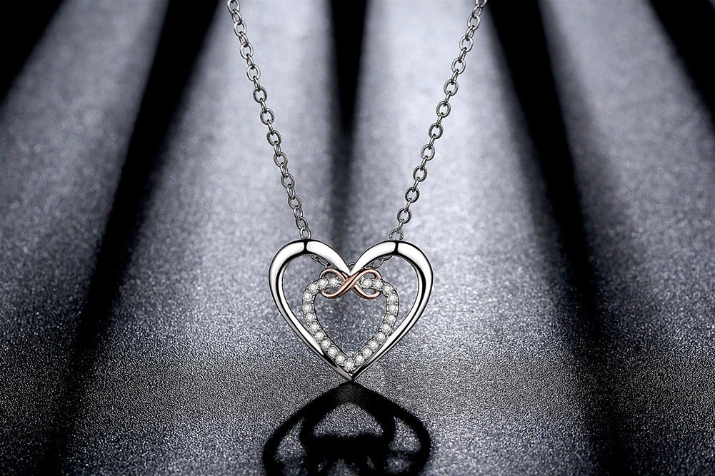 Nuova collana a doppio cuore in argento sterling 925