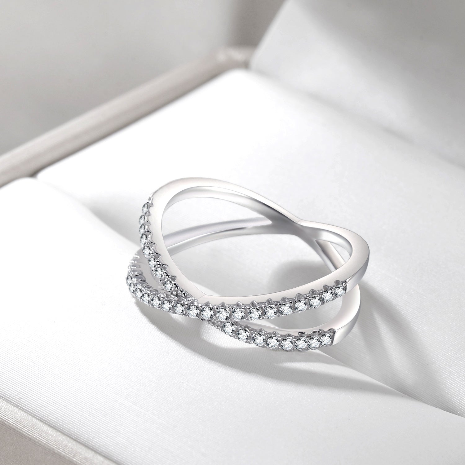 criss cross rings, sterling silver rings, Eamti, womens eternity ring, sterling silver eternity band, cz engagement ring set, silver eternity ring, cross eternity ring