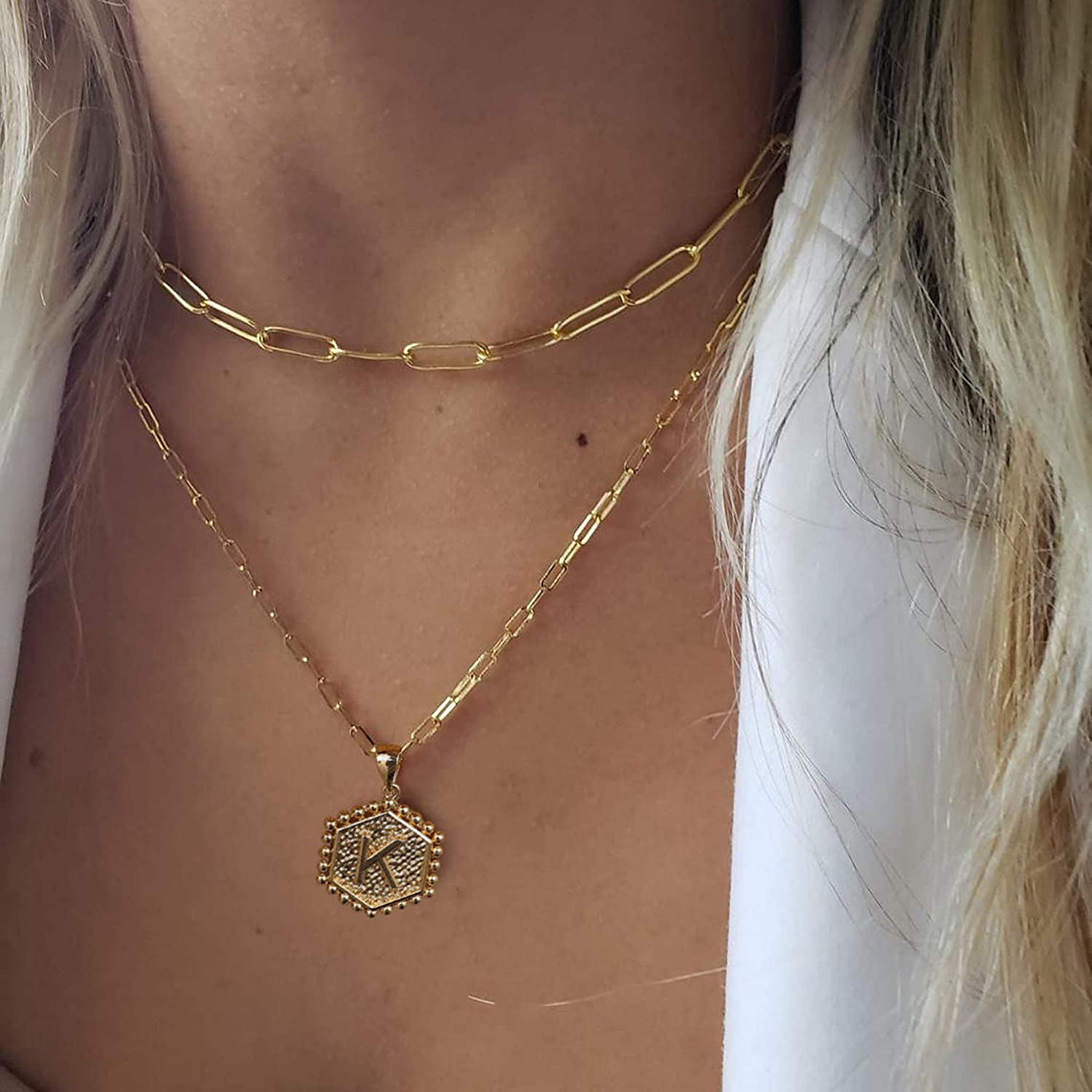 initial necklace, gold plated initial necklace, fashion necklace for women, layered necklace