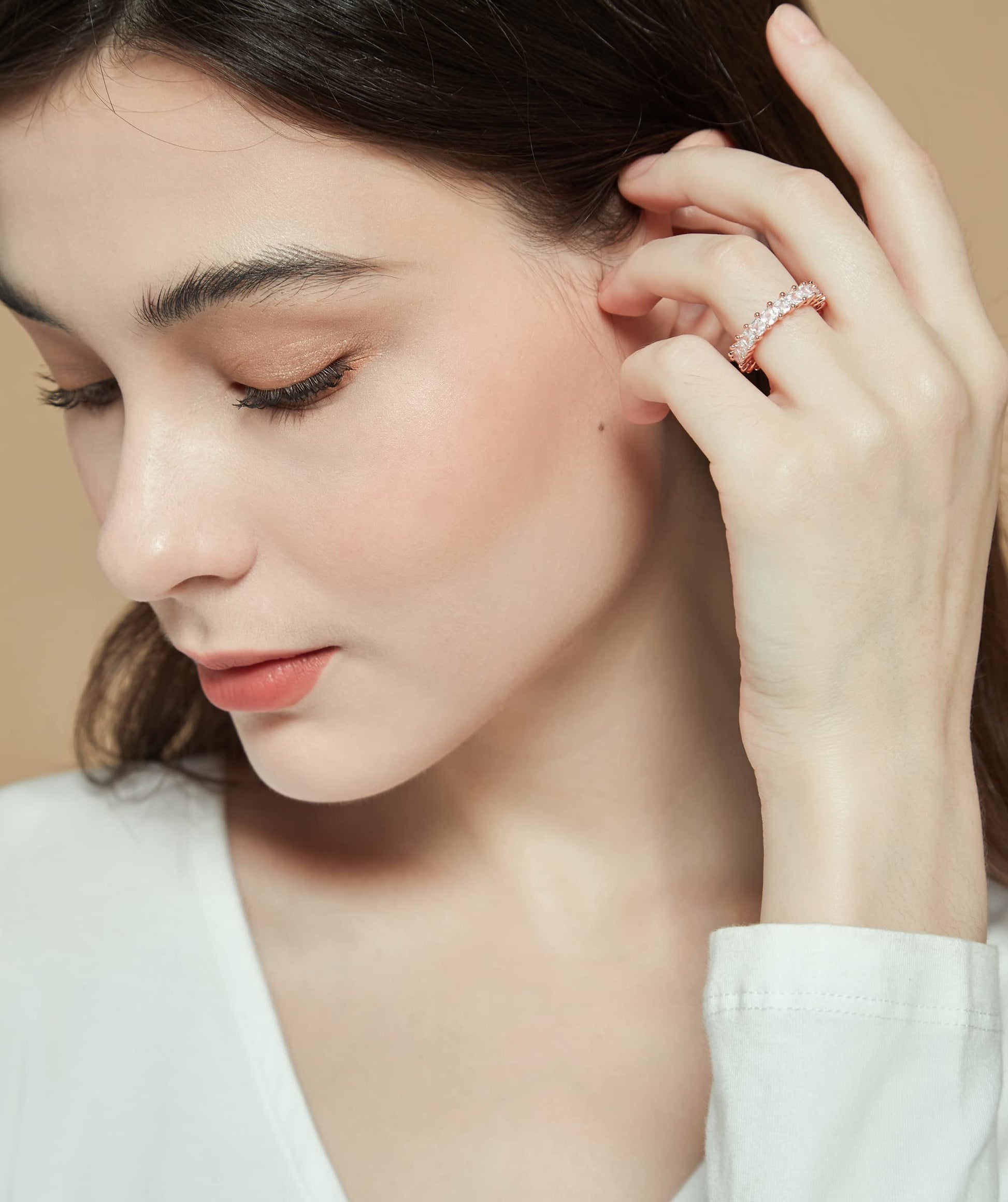 rose gold cushion eternity band ring, sterling silver wedding band, cheap wedding band under $50, silver eternity band for women