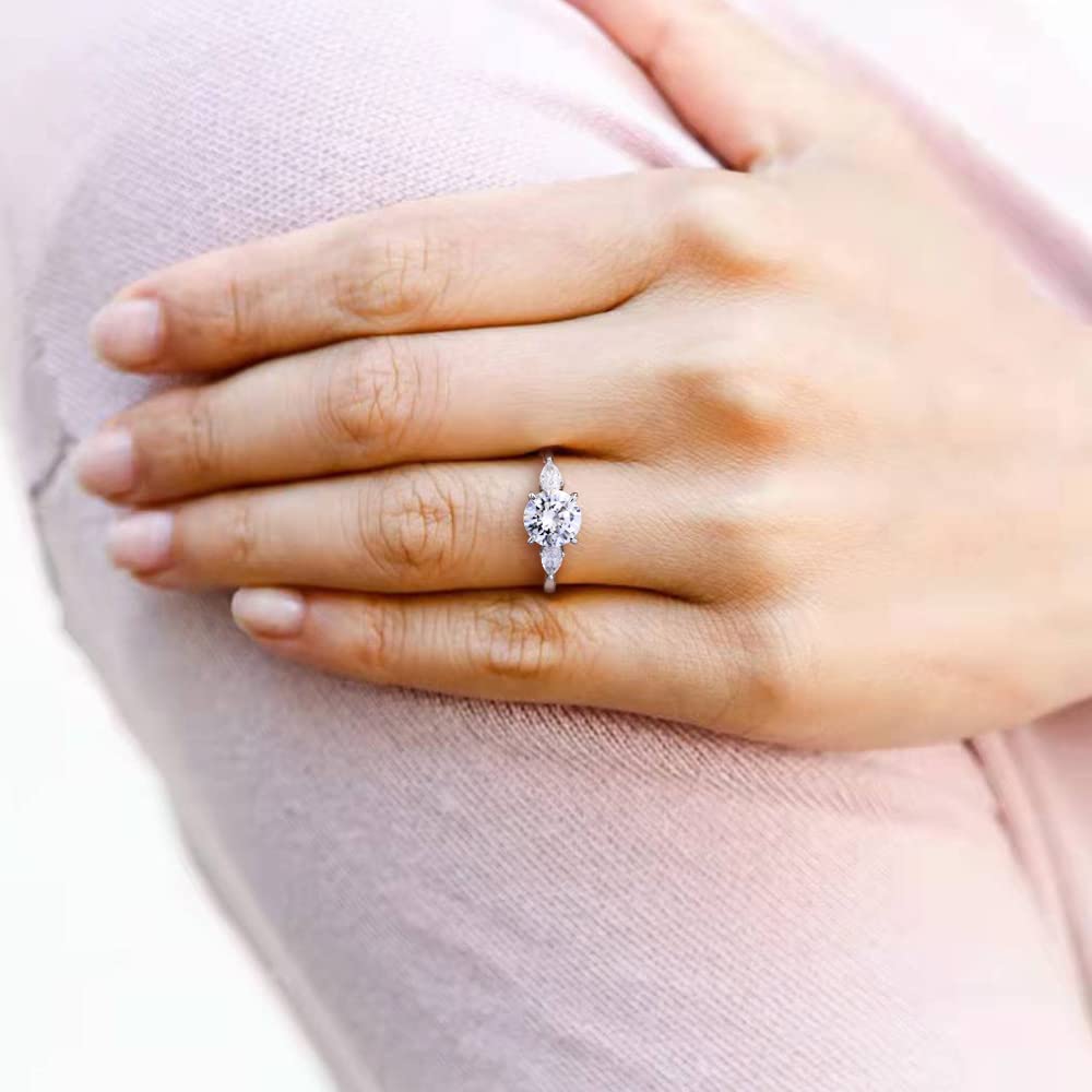 sterling silver rings; women's wedding rings; Eamti; three stone ring, s925 round cut wedding ring, cubic zirconia rings for women, affordable silver engagement rings