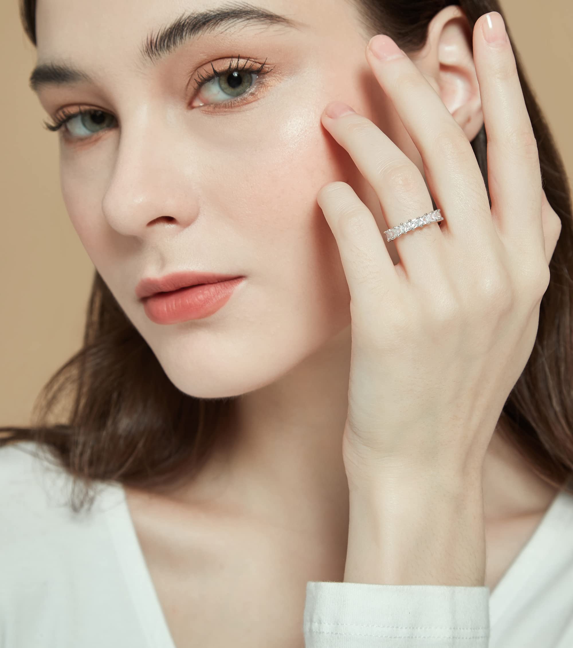 cushion eternity band ring, sterling silver wedding band, cheap wedding band under $50, silver eternity band for women