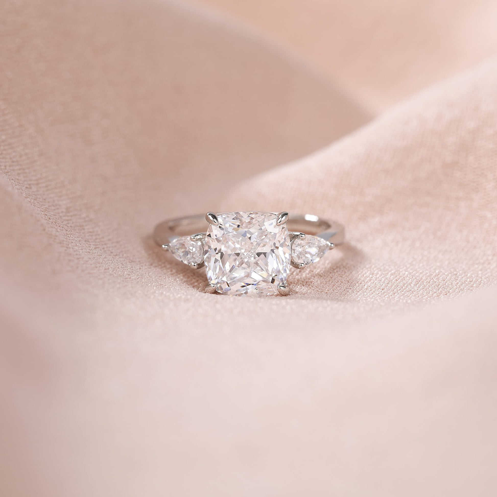 fake diamond ring, cz rings, 3 stone radiant rings, cubic zirconia wedding rings, sterling silver ring, travel ring