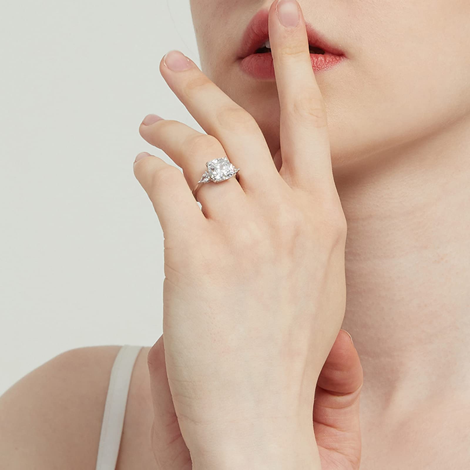 3 stone radiant rings; cubic zirconia wedding rings; Eamti;