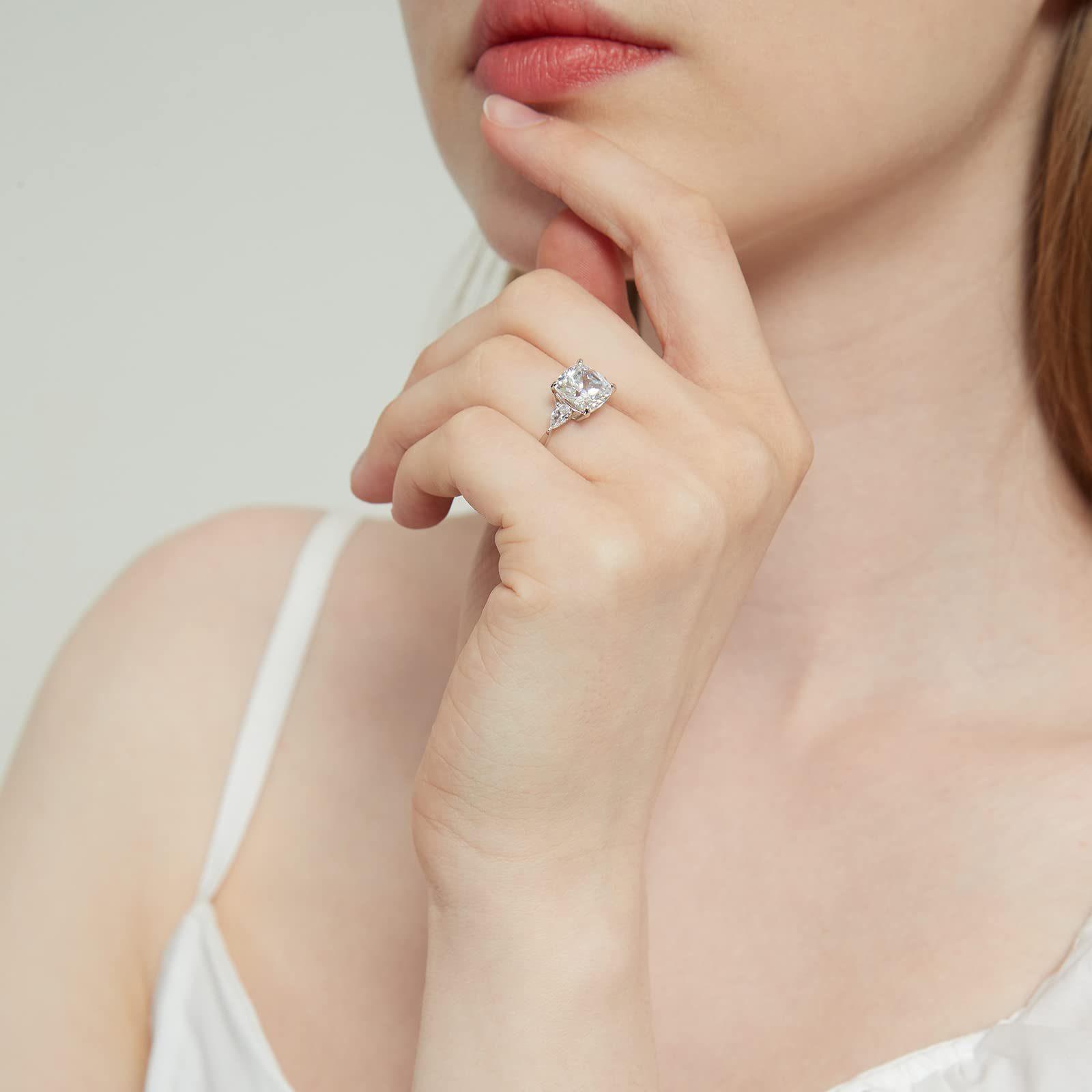 fake diamond ring, cz rings, 3 stone radiant rings, cubic zirconia wedding rings, sterling silver ring, travel ring