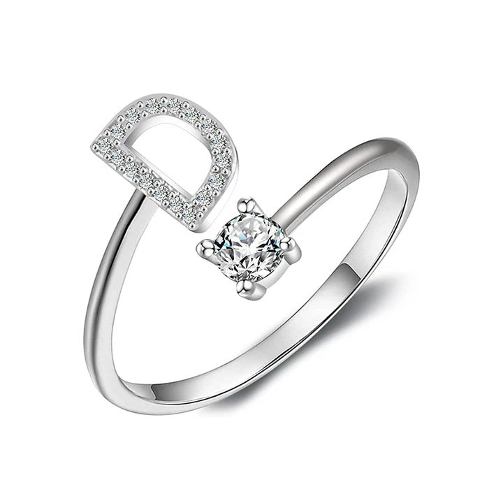 initial ring, initial rings, letter ring, silver letter rings, K ring, adjustable rings