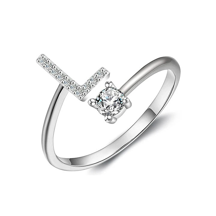 initial ring, initial rings, letter ring, silver letter rings, K ring, adjustable rings