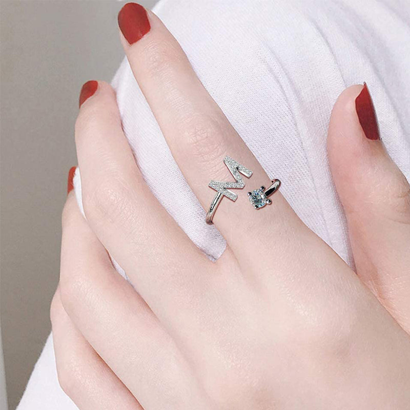 initial ring, initial rings, letter ring, silver letter rings, K ring, adjustable rings, cubic zirconia ring, stackable ring, affordable jewelry for woman, cheap ring under $50, sterling silver ring